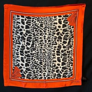 Coach Leopard Silk Scarf Orange Tassel Animal Print Square